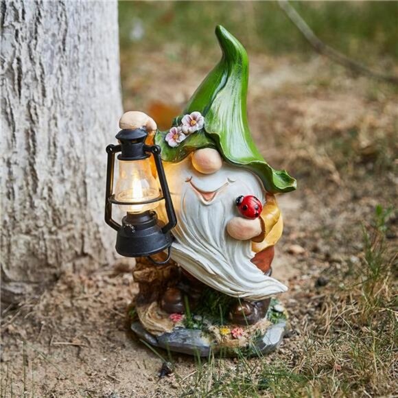 Solar Outdoor Garden Statues Gnomes with LED Lantern Light Yard Decor - Picture 1 of 7